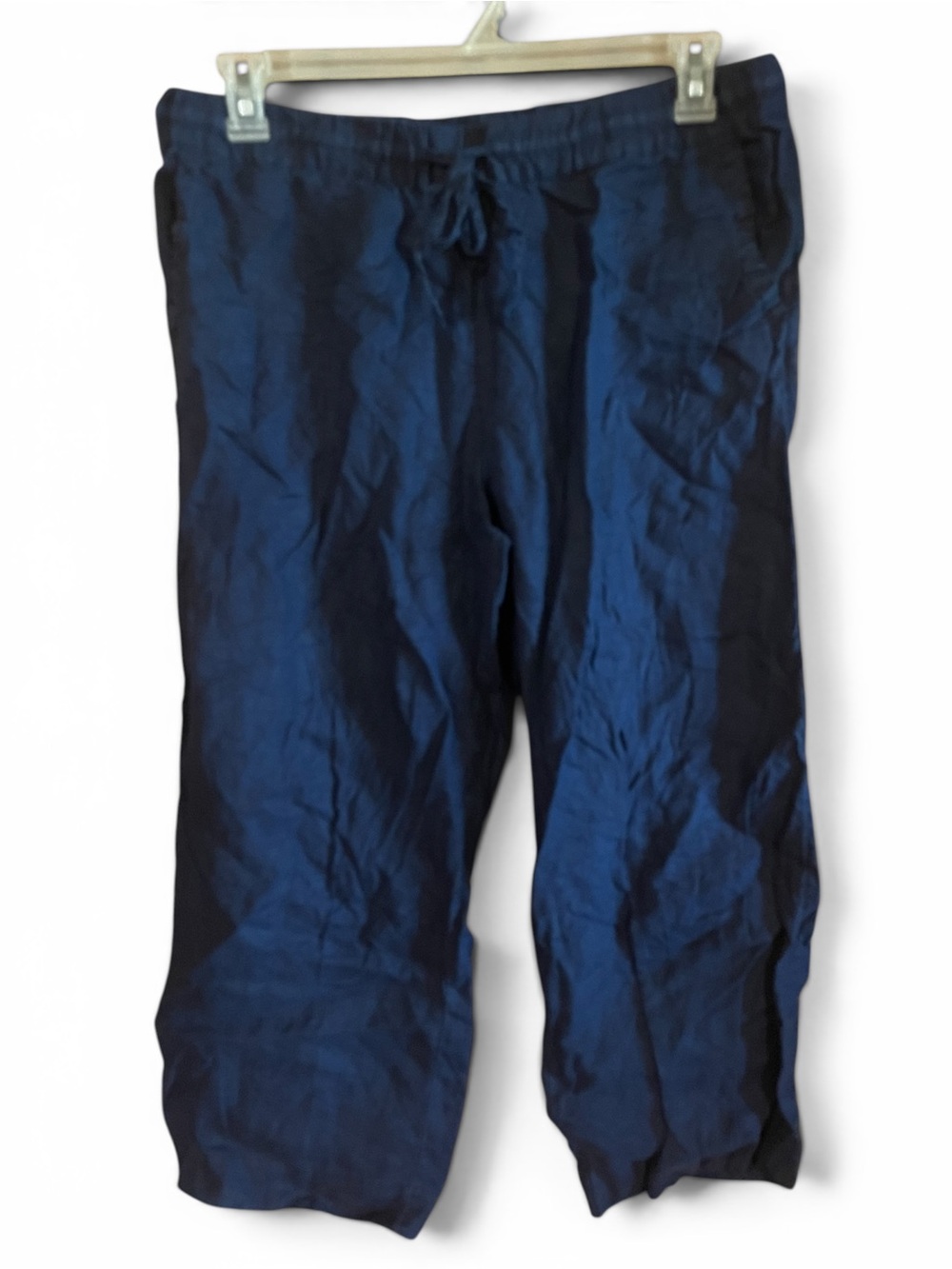 Charter Club Luxury Womens L Linen Capri Pants Navy Blue Pull On Crop Trousers